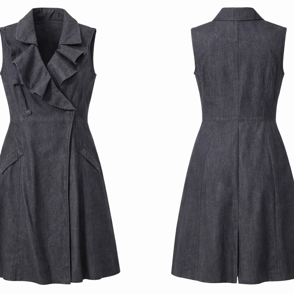 Sleeveless Denim Ruffle-Detail Dress